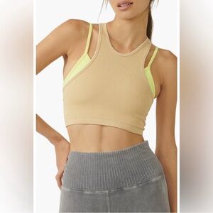 FP Movement by Free People Beige Ribbed Crop Tank Latte/Lemon Verbena